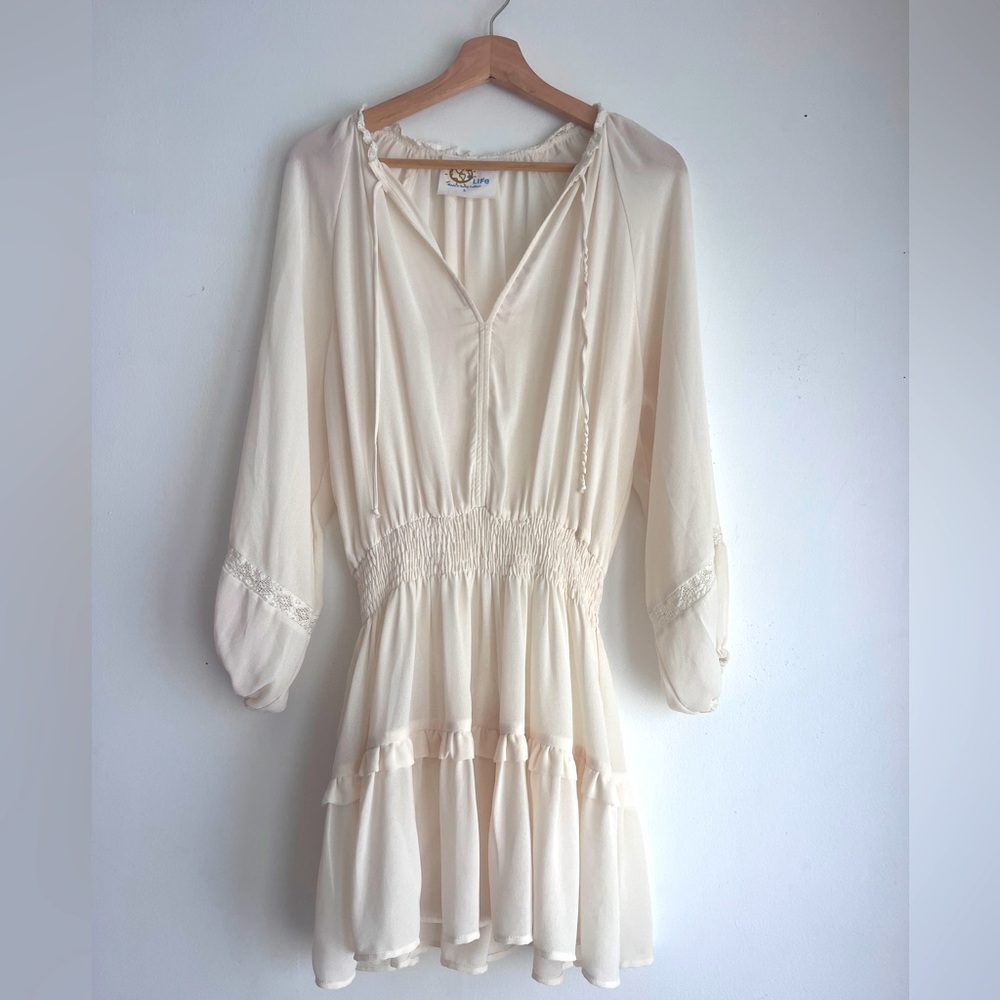 Women planet blue cream dress rayon